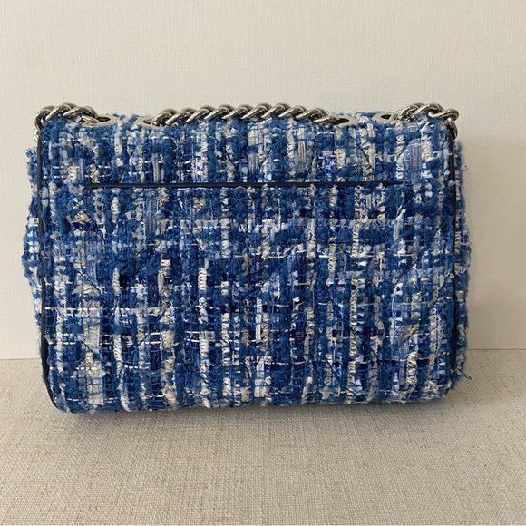 KATE SPADE NWOT Blue Tweed Shoulder Bag Silver Chain - Picture 4 of 6